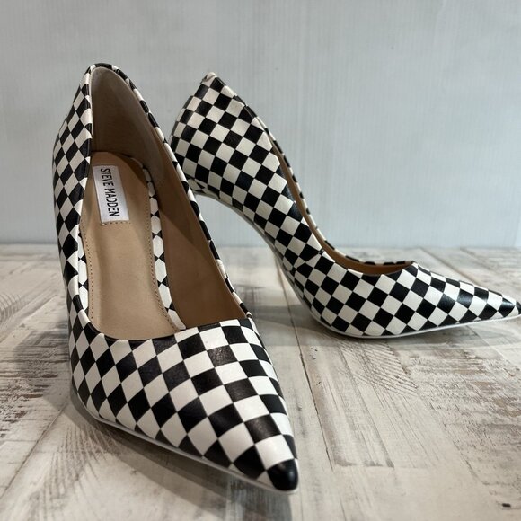 Steve Madden Vala Checkerboard Black White Stiletto Heels Size 10 M ~ NWOB - Picture 2 of 11